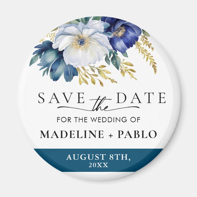 Personalized Floral Wedding Save the Date Magnet  (Front)