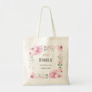 Personalized Floral Wedding Tote Bag, Pink Flower Bag
