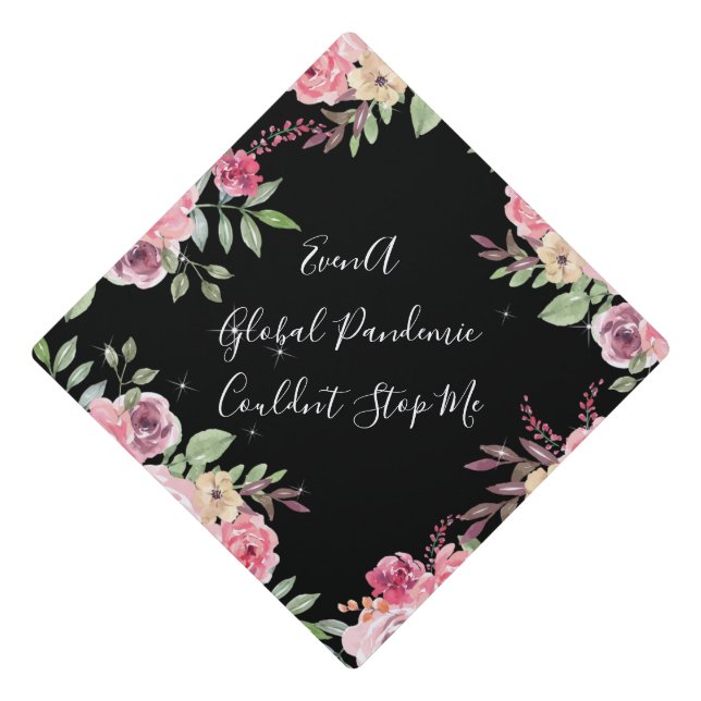 Personalized Floral With Custom Quotes Graduation  Cap Topper (Front)