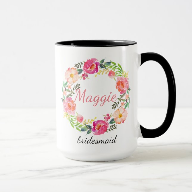 Personalized Floral Wreath Bridesmaid Mug (Right)
