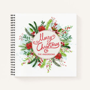 Personalized Floral Wreath Christmas Guestbook Notebook