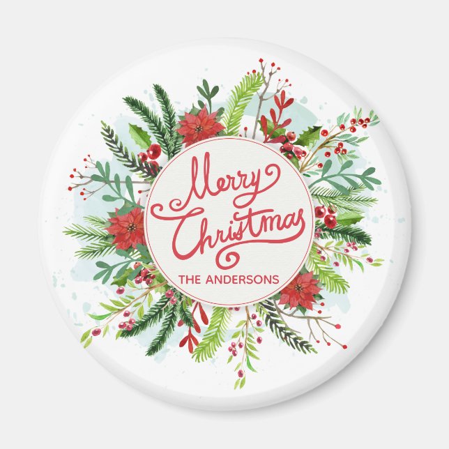 Personalized Floral Wreath Christmas | Magnet (Front)