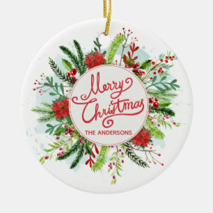 Personalized Floral Wreath Christmas Ornament