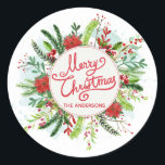 Personalized Floral Wreath Christmas Sticker<br><div class="desc">For further customization,  please click the "Customize" button and use our design tool to modify this template. If the options are available,  you may change text and image by simply clicking on "Edit/Remove Text or Image Here" and add your own. Designed by Freepik.</div>