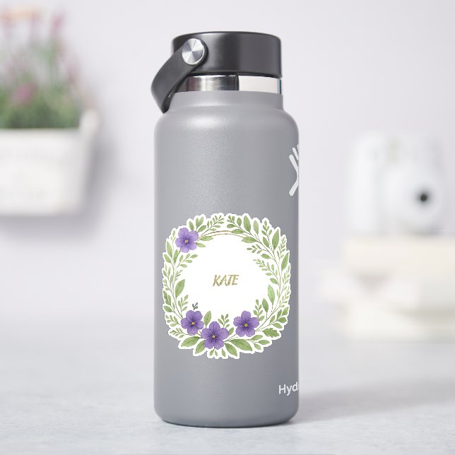 Personalized Floral Wreath – Custom Name  (HydroFlask)