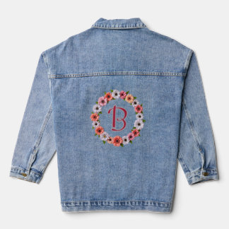 Personalized Floral Wreath Custom Name Botanical  Denim Jacket