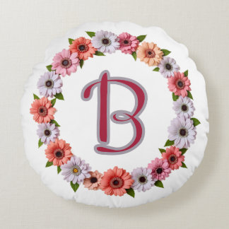 Personalized Floral Wreath Custom Name Botanical  Round Pillow