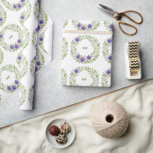 Personalized Floral Wreath Custom Name Elegant Wrapping Paper