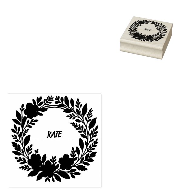 Personalized Floral Wreath – Custom Name  Rubber Stamp (Stamped)