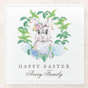 Personalized Floral Wreath Easter Glass Coaster
