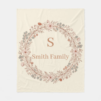 Personalized Floral Wreath Family Name Fleece Blanket