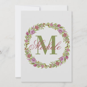 Personalized Floral Wreath Last Name Monogram Card
