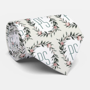 Personalized Floral Wreath Monogram  Tie