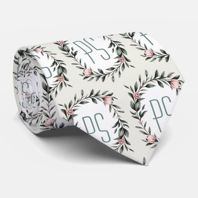 Personalized Floral Wreath Monogram  Tie (Rolled)