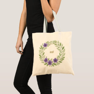 Personalized Floral Wreath Tote Bag – Custom Name 