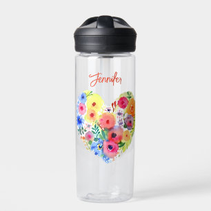 Personalized Floral Wreath Watercolor Coral Water Bottle