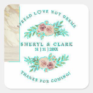 Personalized Floral Wreath Wedding Sanitizing hand Square Sticker