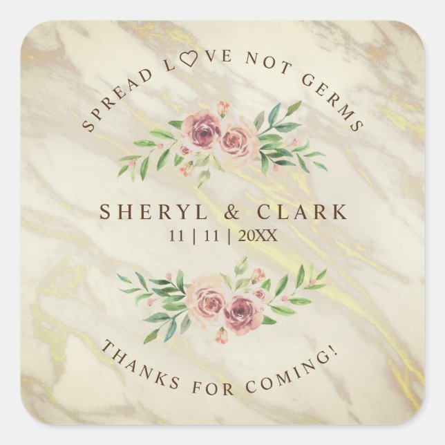 Personalized Floral Wreath Wedding Sanitizing hand Square Sticker (Front)