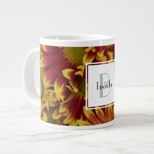 Personalized floral, yellow daisy w name/initial large coffee mug