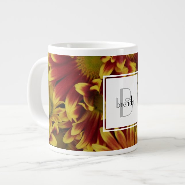 Personalized floral, yellow daisy w name/initial large coffee mug (Front Left)