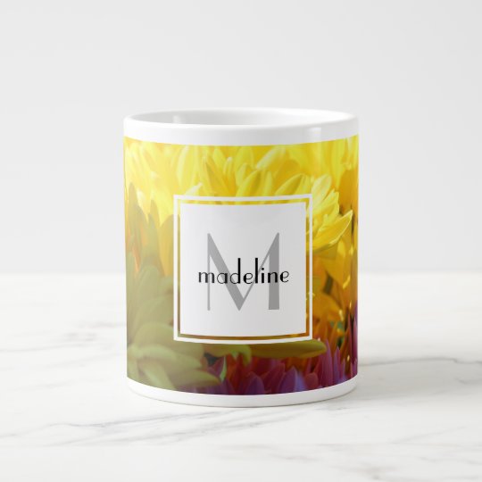 Personalized floral, yellow mums, add name/initial large coffee mug
