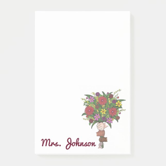 Personalized Flower Bouquet School Teacher Post-It Notes (Front)