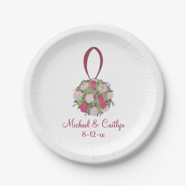 Personalized Flower Floral Bouquet Wedding Plates (Front)