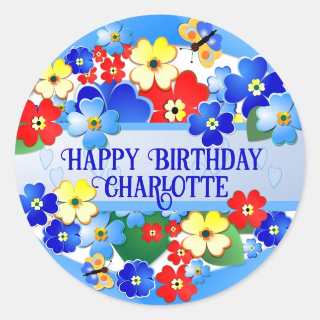 Personalized Flower Garden  Kids Birthday Sticker (Front)