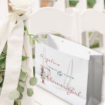 Personalized Flower Girl Elegant Floral Thank You Large Gift Bag<br><div class="desc">Personalized wedding gift bag for your flower girl. This elegant floral design is lettered in shades of dusty rose pink, hunter green and ivory. It features a pink glitter "F", embellished with a pink and ivory bouquet of watercolor flowers and foliage. The template is set up for you to also...</div>