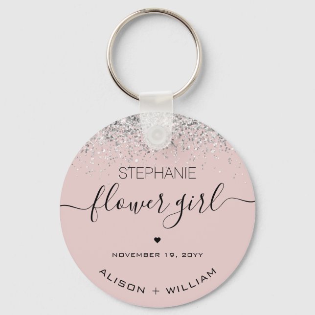 Personalized Flower Girl Glitter confetti effect Keychain (Front)