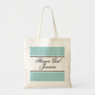 Personalized flower girl tote bag   Teal polka dot