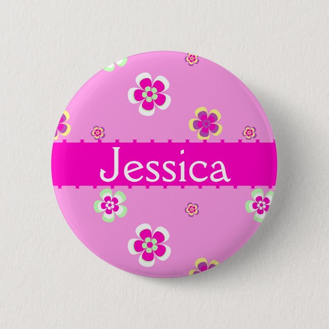 Personalized flower pattern with name 2 inch round button (Front)