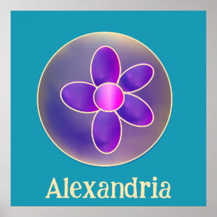 Personalized Flower Purple Teal Hot Pink Poster