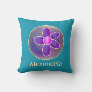 Personalized Flower Purple Teal Hot Pink Throw Pillow