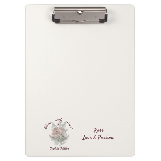 Personalized Flower Rose Custom Name Office Clipboard (Front)
