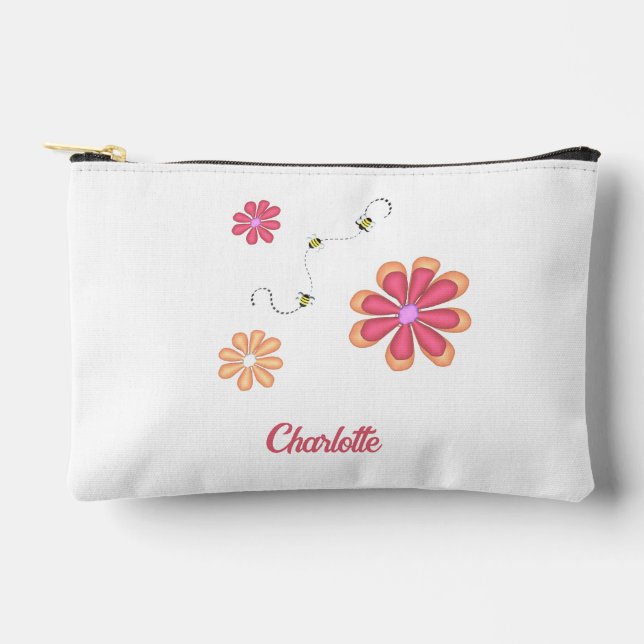 Personalized Flowers and Bees Gymnastic Softball Accessory Pouch (Front)