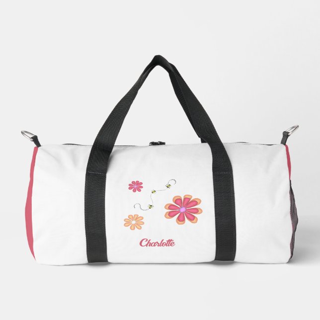 Personalized Flowers and Bees Gymnastic Softball Duffle Bag (Front)