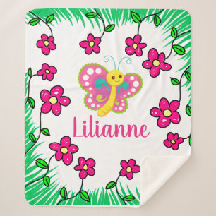 Personalized Flowers and Butterfly Sherpa Blanket