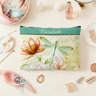Personalized Flowers and dragonfly Accessory Pouch