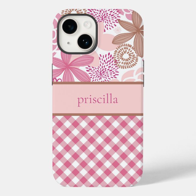 Personalized Flowers and Plaid Phone Case (Back)