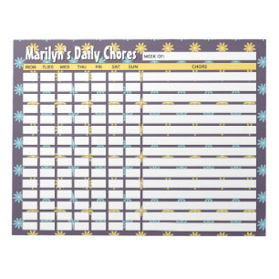 Personalized Flowers Daily Chores Chart Notepad