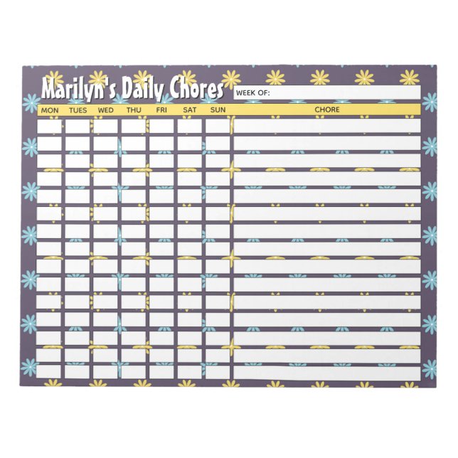Personalized Flowers Daily Chores Chart Notepad (Front)