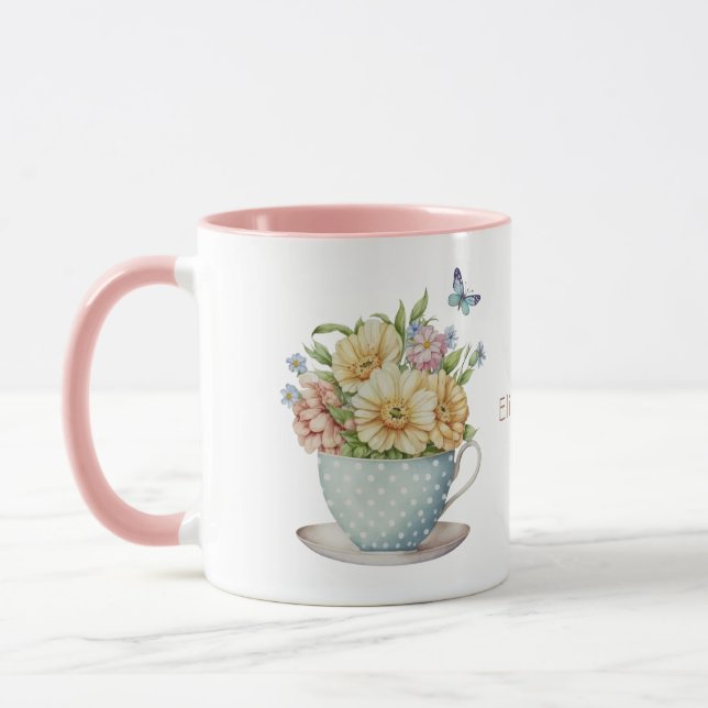 Personalized Flowers in Teacup Coffee Tea Mug (Left)