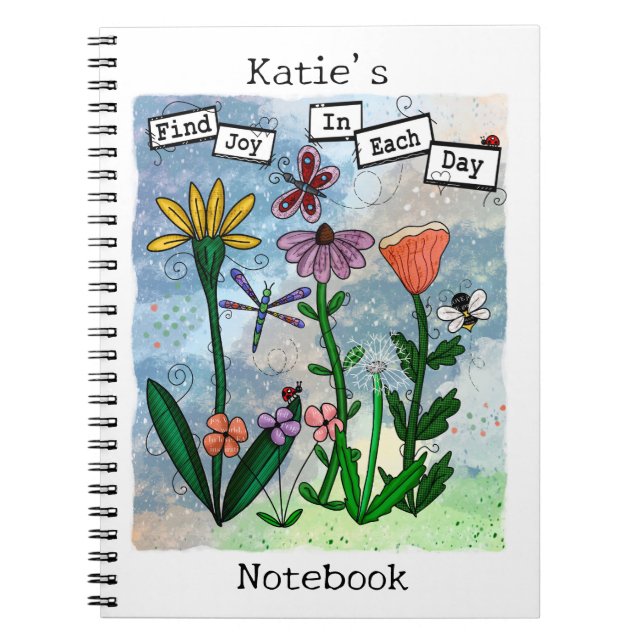 Personalized Flowers Musical Notes and Joy Artwork Notebook (Front)