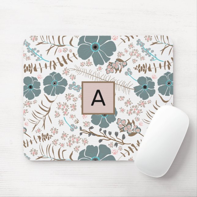 Personalized Flowers Pink Blue Botanical Mouse Pad (With Mouse)