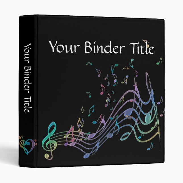 Personalized Flowy Rainbow Music Notes Binder (Front/Spine)