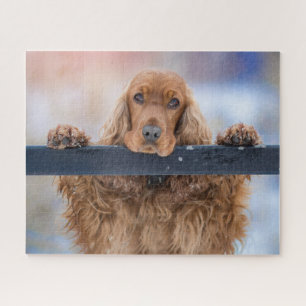 Personalized Fluffy Brown Cocker Spaniel Dog Jigsaw Puzzle