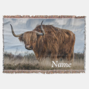 Personalized Fluffy Scottish Highland Cow Throw Blanket