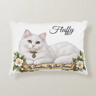 Personalized Fluffy White Cat Familiar Accent Pillow