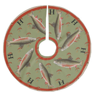 Personalized Fly Fishermen's Holiday Brown Trout Brushed Polyester Tree Skirt